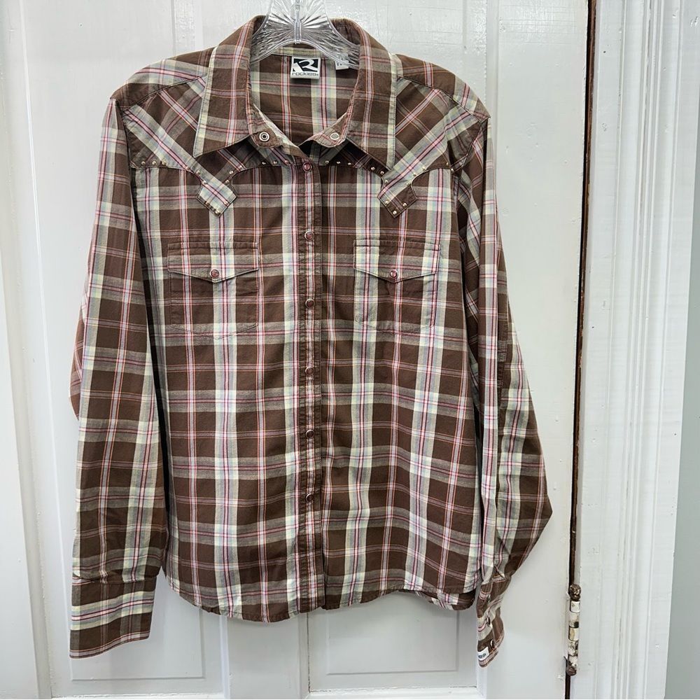 Rockies western wear pearl snap button down long‎ sleeve shirt women's xl
